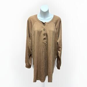 Torrid Womens Plus Size 4 Henley Top Tan Long Sleeve New With Tags